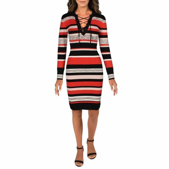 Bcbgmaxazria Women's Lace-Up Sweater Dress X-Large Multi